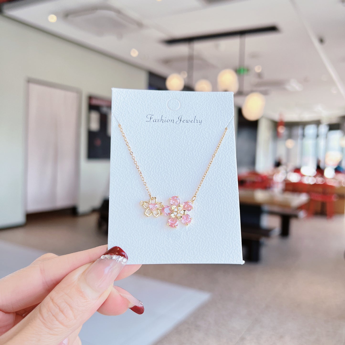 Luxury Sweet Super Pink Flowers Water Drop Female Fully Jeweled Necklace