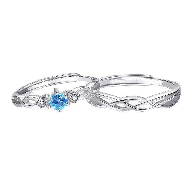 Blue Zirconium Female Male Opening Adjustable Ring