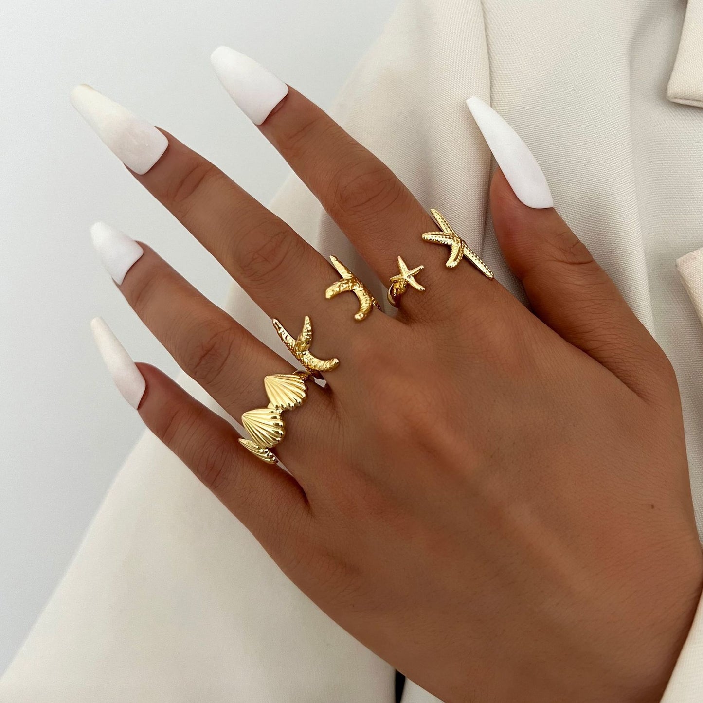 Women's Ocean Style Shell Starfish Creative Minority Fashion Open Adjustable Suit Rings