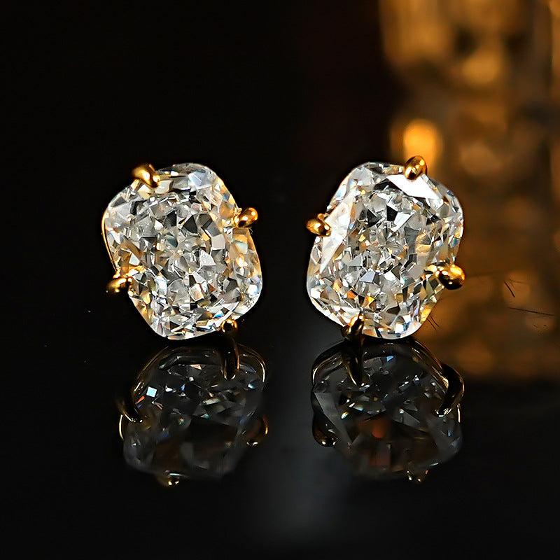 To Ice Flower Long Pillow-shaped White Zirconium Simple Single Diamond Stud Earrings