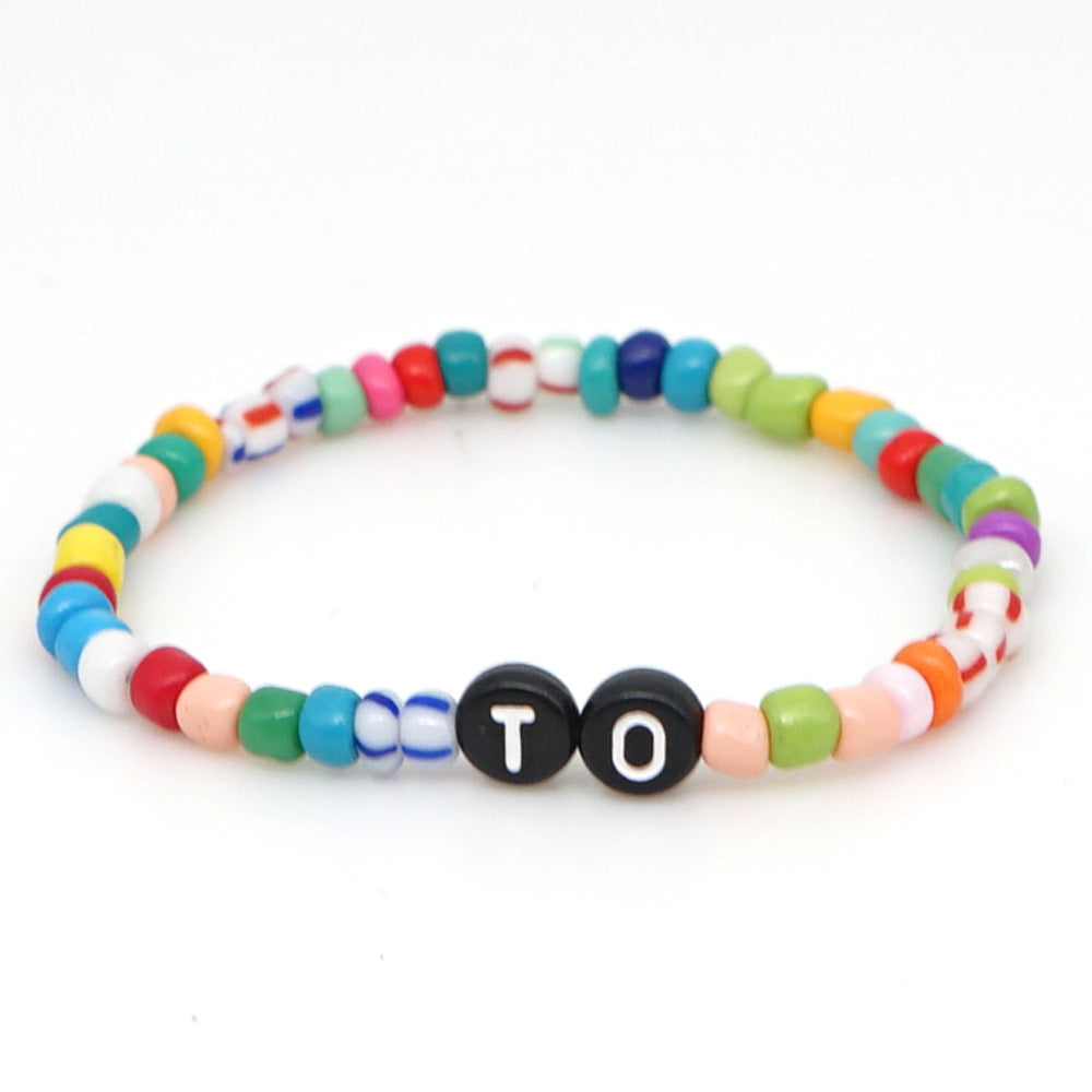 Style Colored Glass With Letters Beaded Bracelets