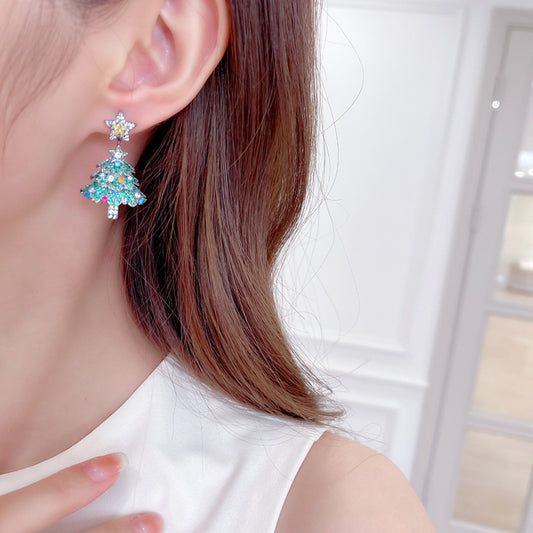 Colorful Zircon Inlaid High Sense Christmas Earrings