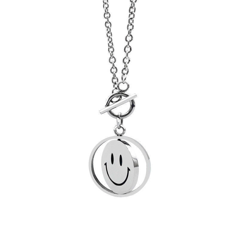 Women's & Men's National Fashion Rotating Smiley Street Double-sided Expression Disco Necklaces