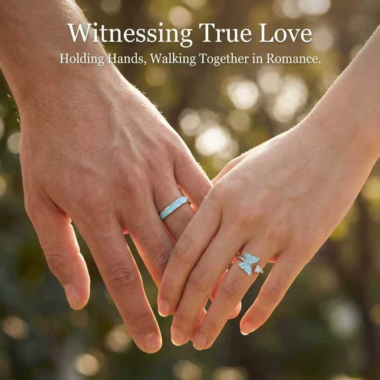 Light Blue Drip Glazed Butterfly Couple Environmental Protection Copper Heart-shaped Ring
