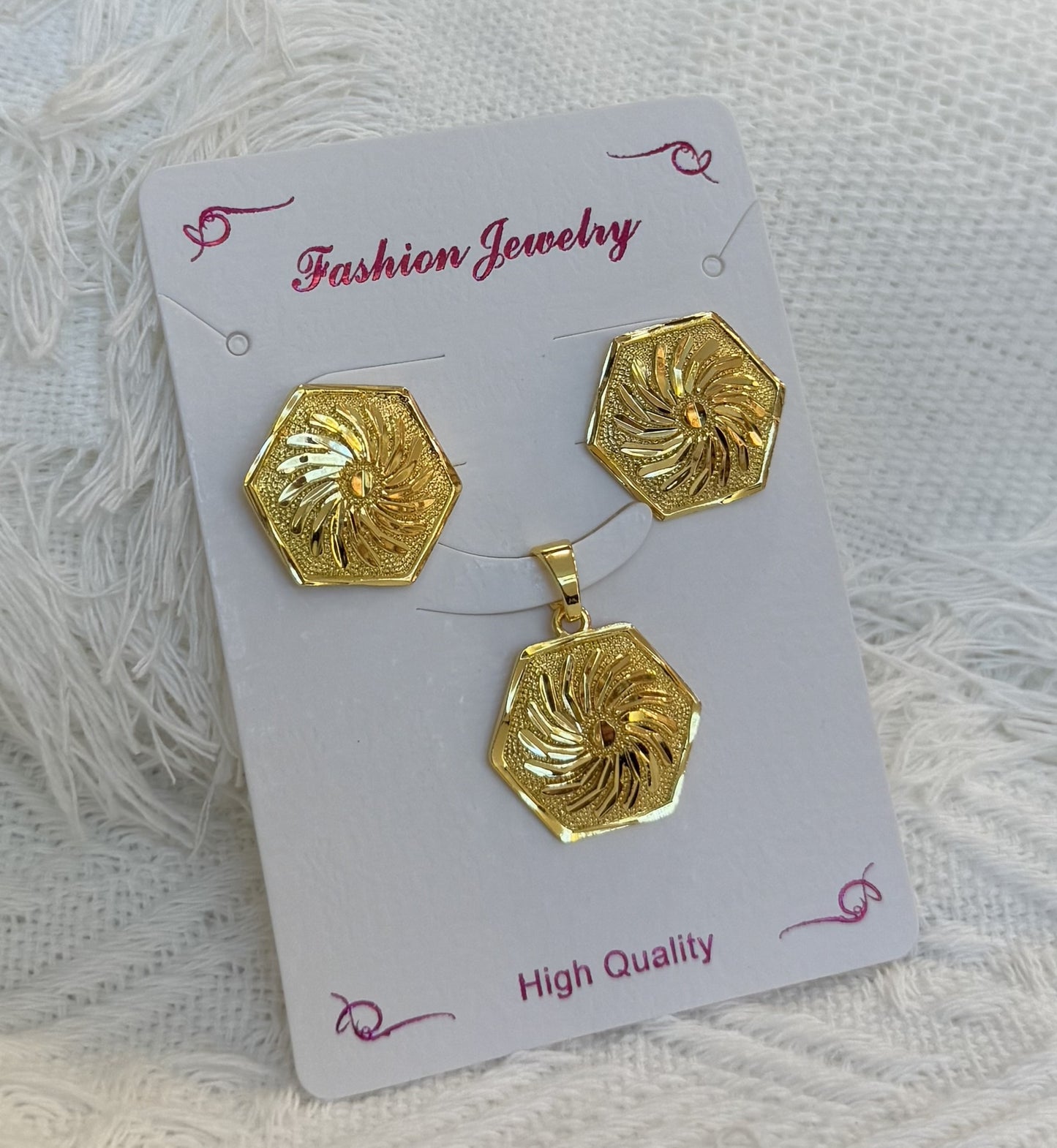 Love Heart Flowers Ear Baroque Gold Fashion Jewelry Set