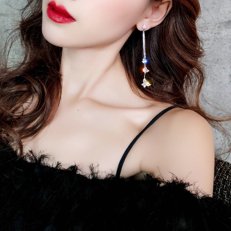 Women's Needle Light Luxury Butterfly Zircon Tassel Earrings