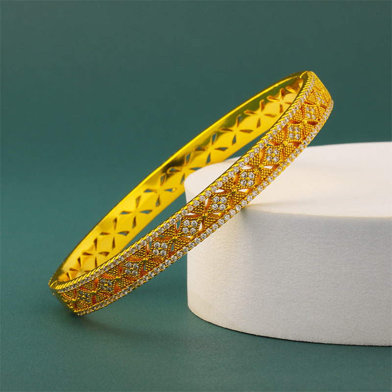 Women's Diamond Flower Window Full Alluvial Gold Mild Luxury Retro Opening Bracelet