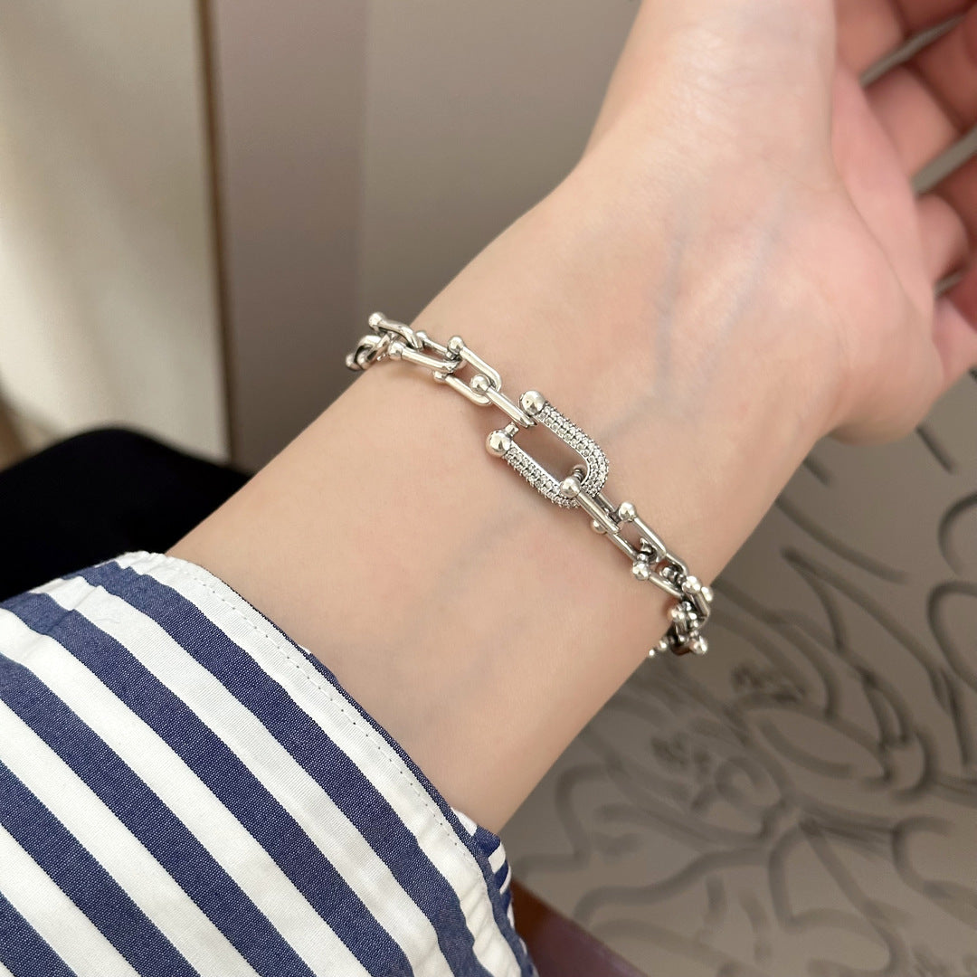 Bracelets de personnalité féminine en fer à cheval en forme de U avec coutures en Zircon perlé