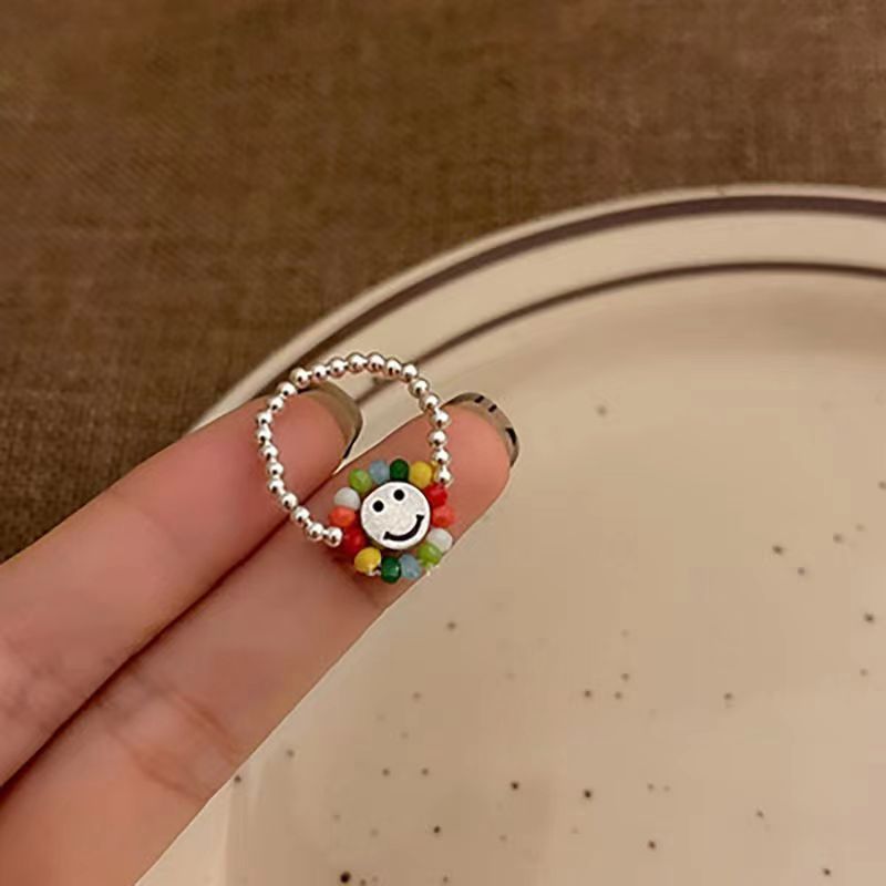 Women's Colorful Beaded Broken Sier Fashionable Special Rings