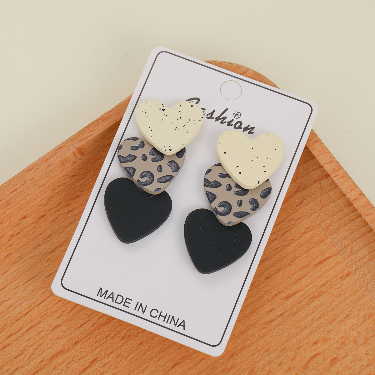 Leopard Print Clay Texture Love Heart Earrings