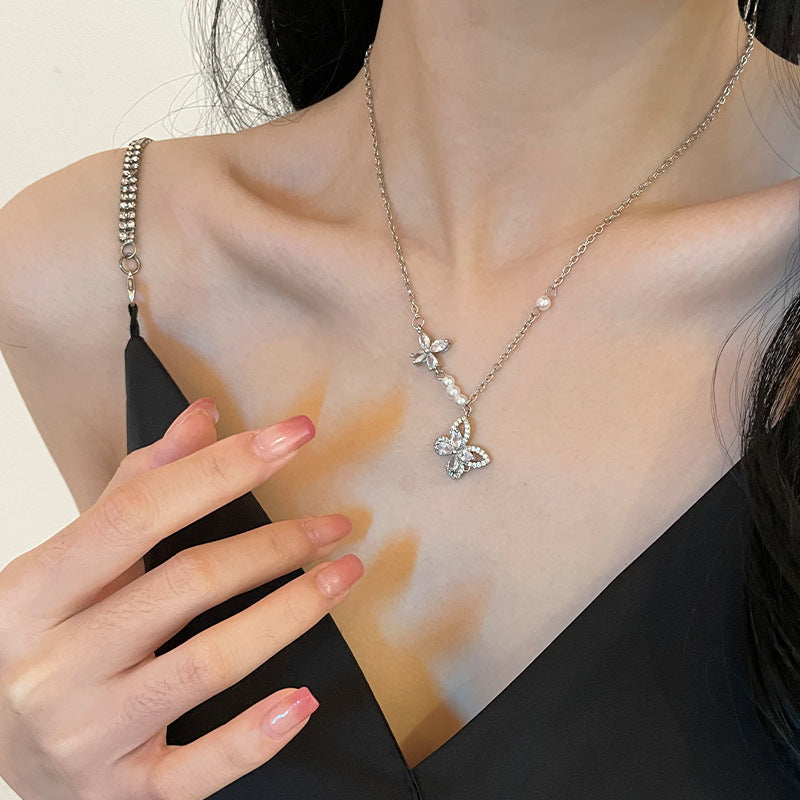 Bow Female Heart Pearl Pendant Clavicle Necklaces