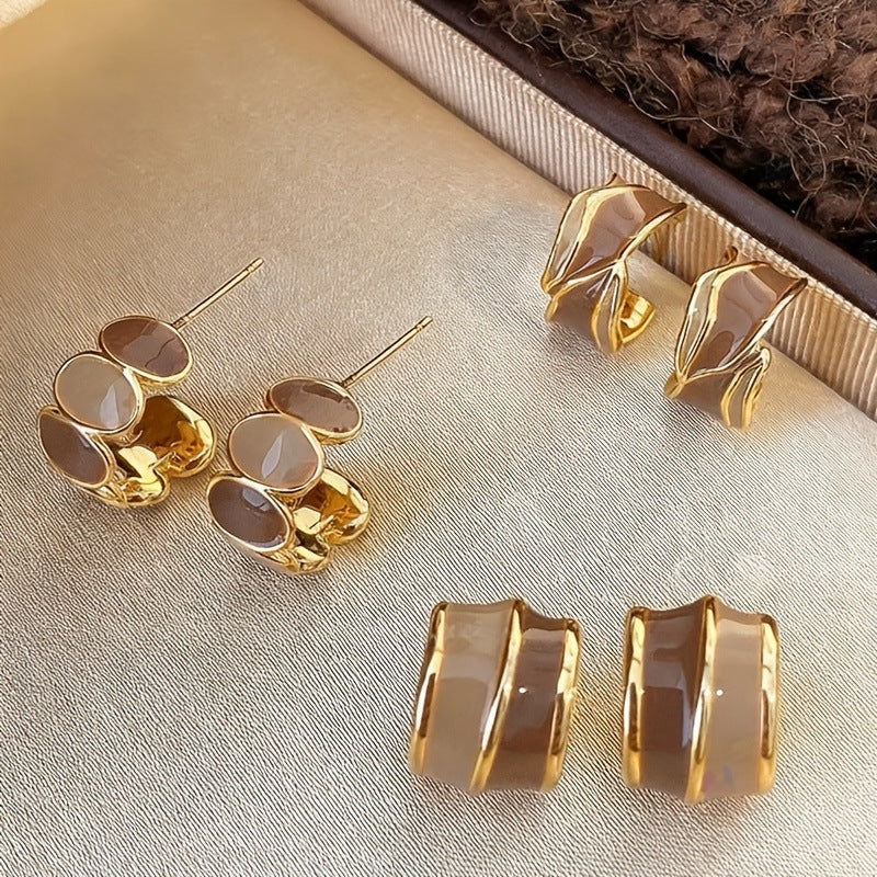 Coffee Color Round Retro Elegant Wild Minority Fashion Earrings