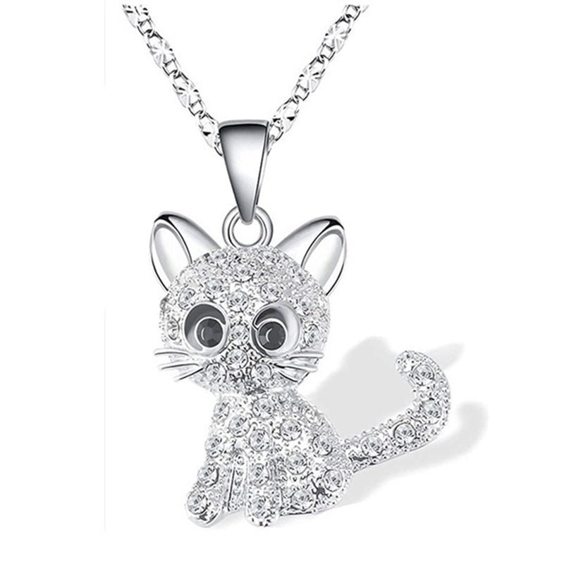 Colorful Cat Diamond Female Animal Cartoon Kitten Clavicle Necklace
