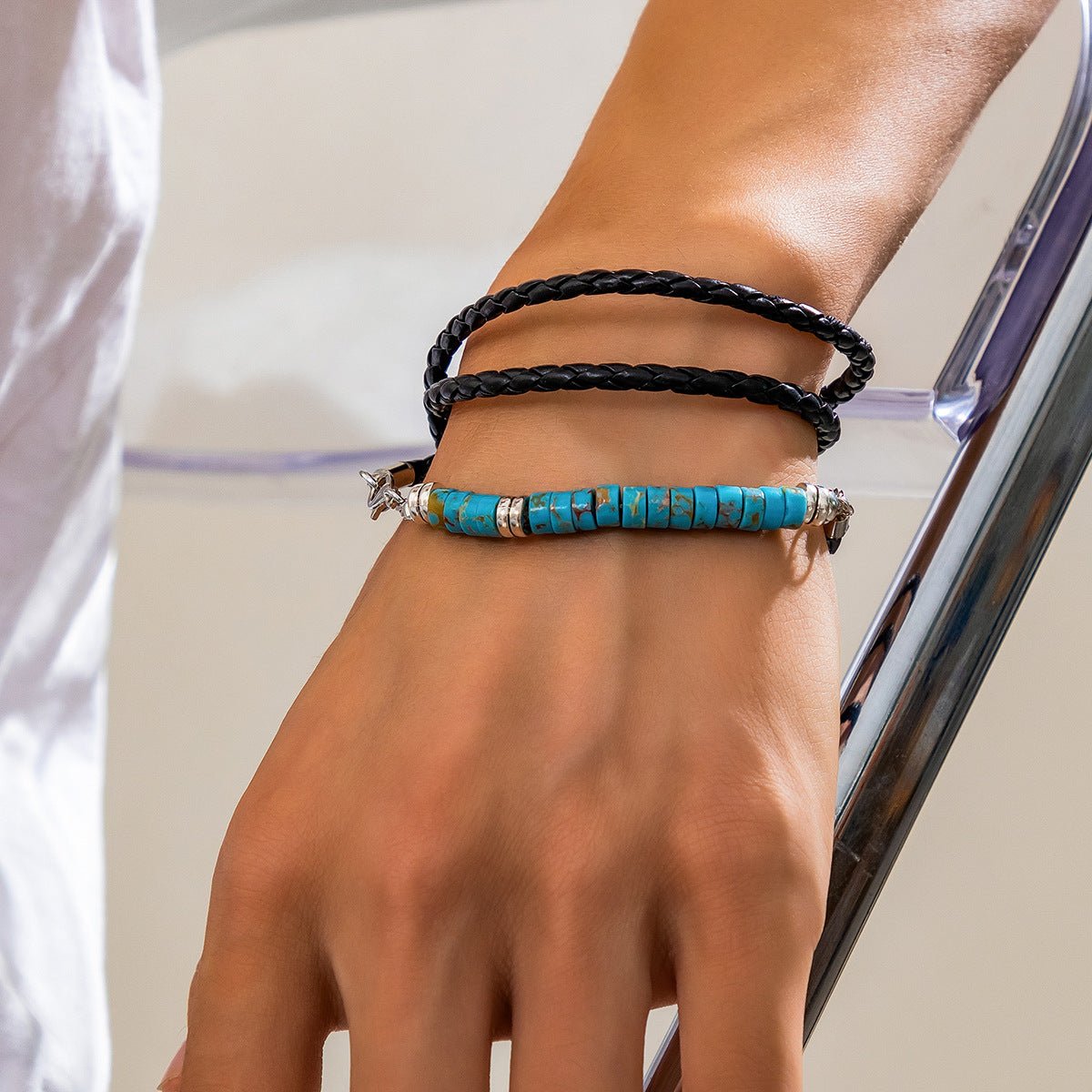 Bracelets turquoise tendance pour hommes, design de niche hip hop