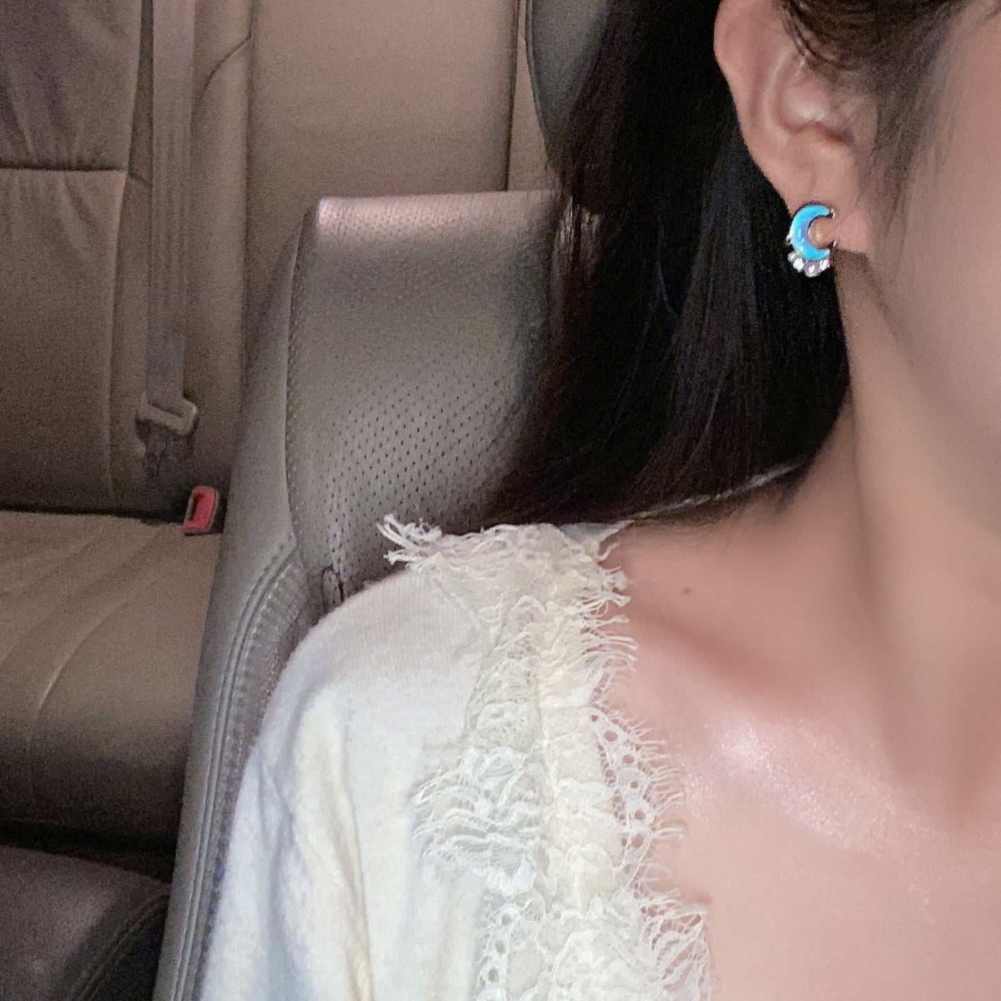 Blue Asymmetric Star Moon Pearl Female Design High-grade Ear Stud Earrings