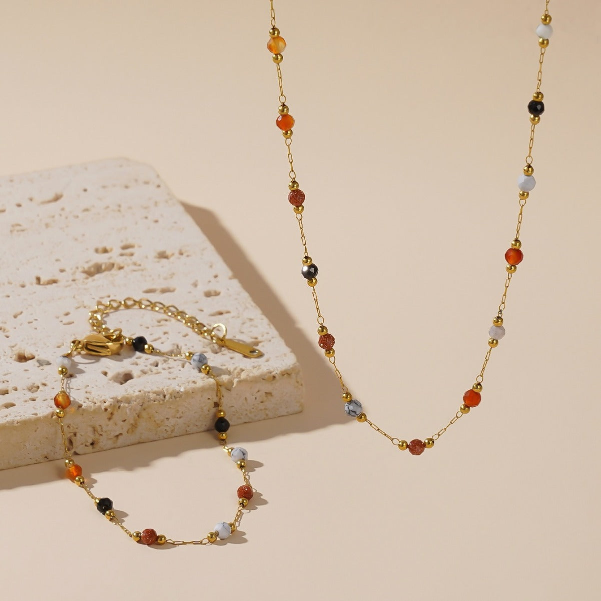 Women's High-grade Gold Clavicle Chain Natural Stone Jewelry Set