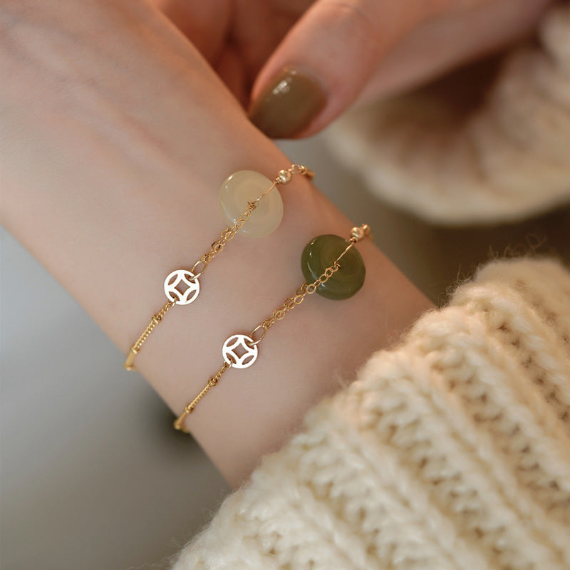 Retro National Style Chinese Jade Copper Bracelets