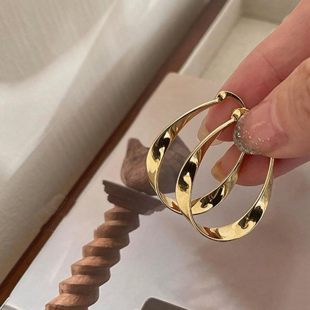 Simple Oval Geometric Ear Clip Entry Lux Elegant Stud Earrings