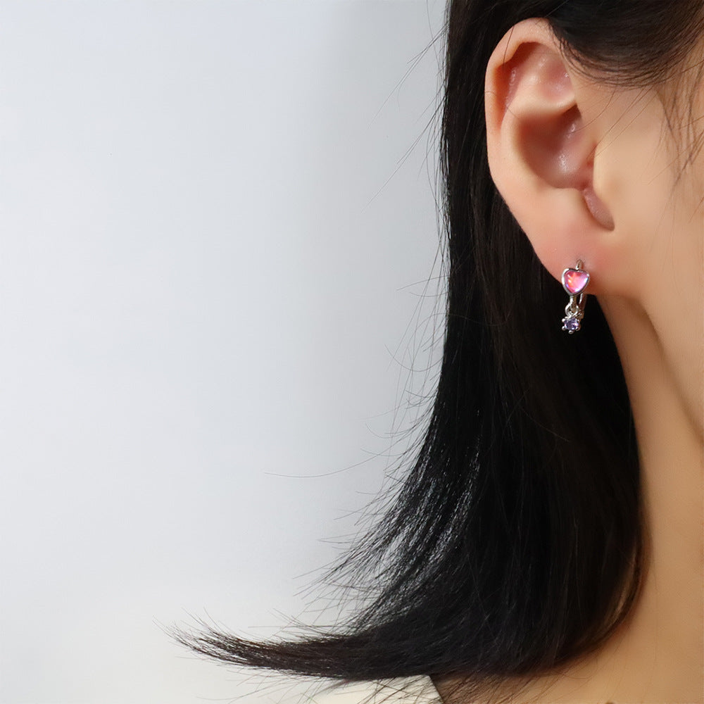 Single Diamond Pink Heart-shaped Clip Sweet Cool Personalized Minority Ear Buckle