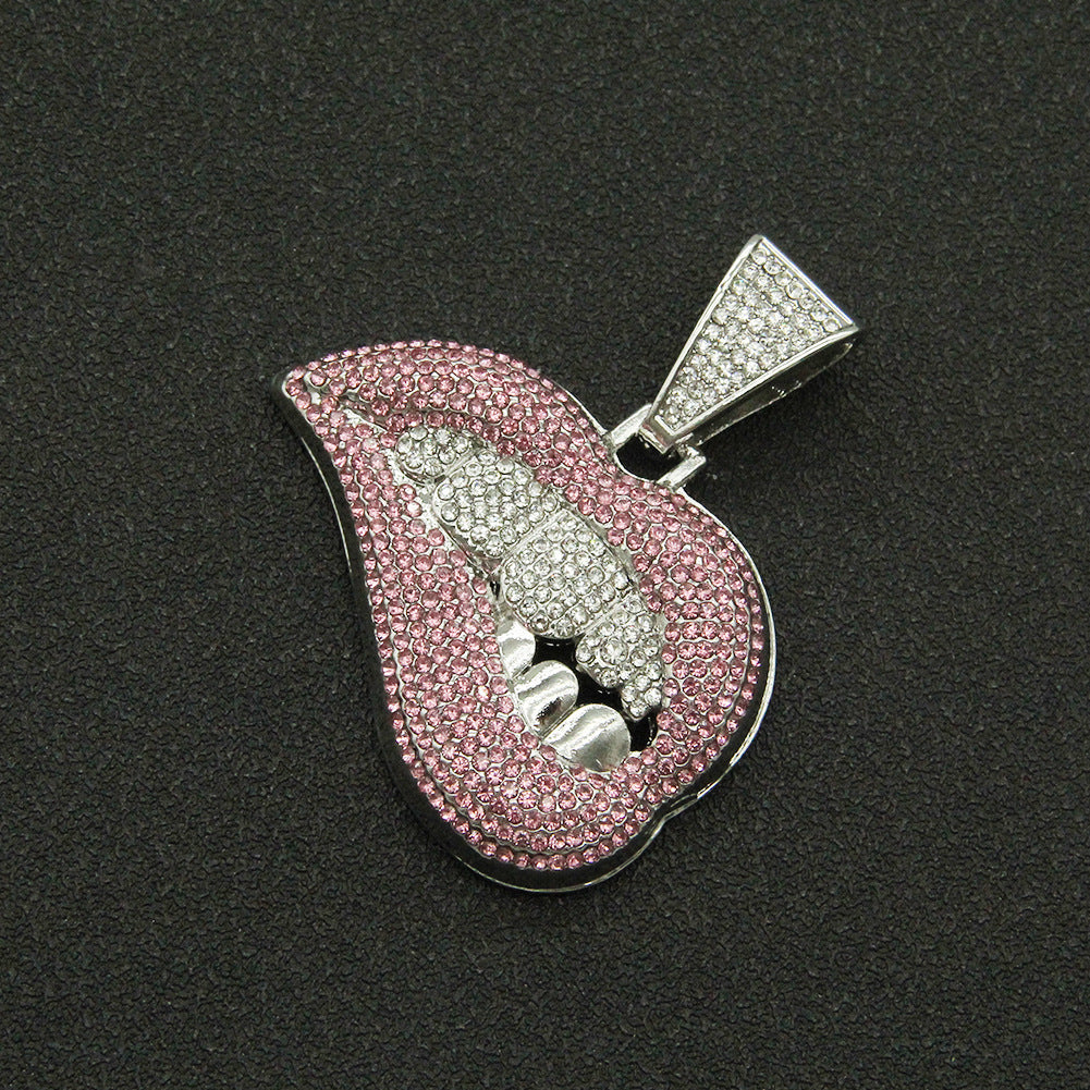 Men's Pink Lip Diamond Tooth Pendant Domineering Cool Necklaces