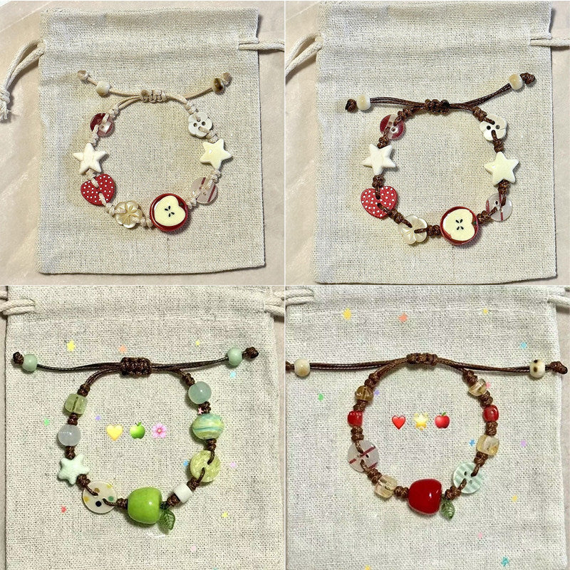 Apple Paradise Hand-woven Niche Colorful Beaded Button Cute Sweet Bracelet