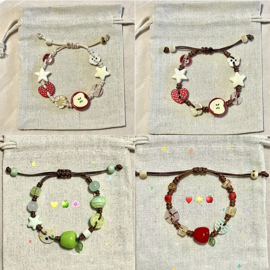 Apple Paradise Hand-woven Niche Colorful Beaded Button Cute Sweet Bracelet