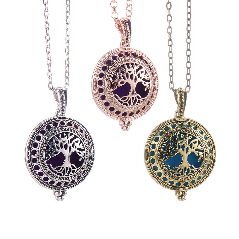 Hollow Lucky Tree Round Alloy Medal Charm Necklace