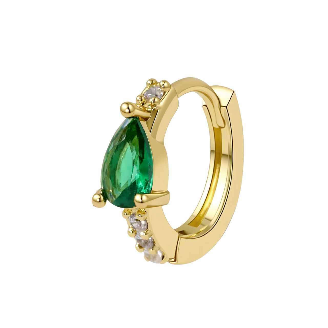 Gold Clip Female Temperament Wild Inlaid Emerald Zircon Earrings