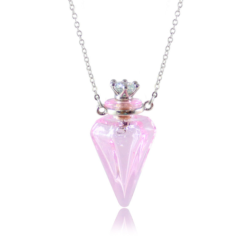 Gem Perfume Bottle Glass Oil Fashion Short Can Hold Necklace