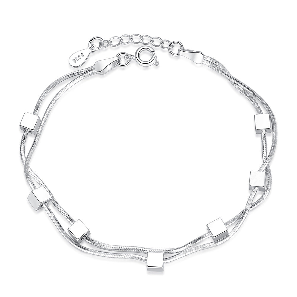 Damen Love Window Cube Block Silber Koreanische Armbänder