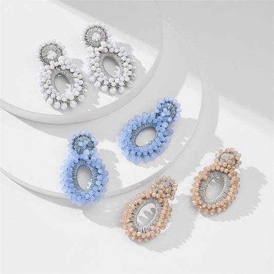 Handmade Bead Female Exaggerated Oval Ear Earrings