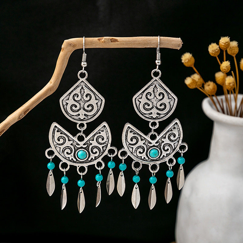 Tassel Turquoise Retro Minority Ethnic Style Earrings