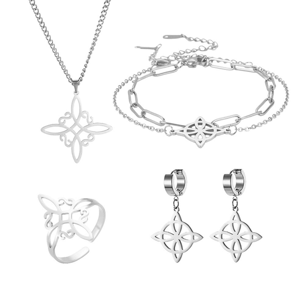 Witch Knot S-shaped Cut Stainless Steel Jewelry Set