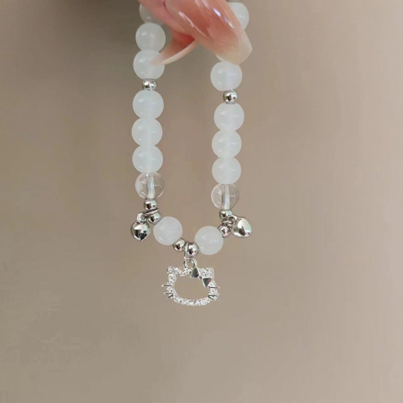 Cat Love Bell Imitation Opal Girlfriends Glaze Bracelet