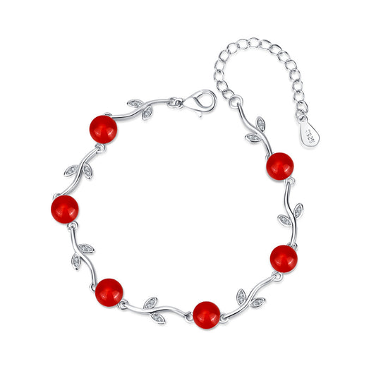 Women's Retro Style Version Red Agate Leaf Bracelets