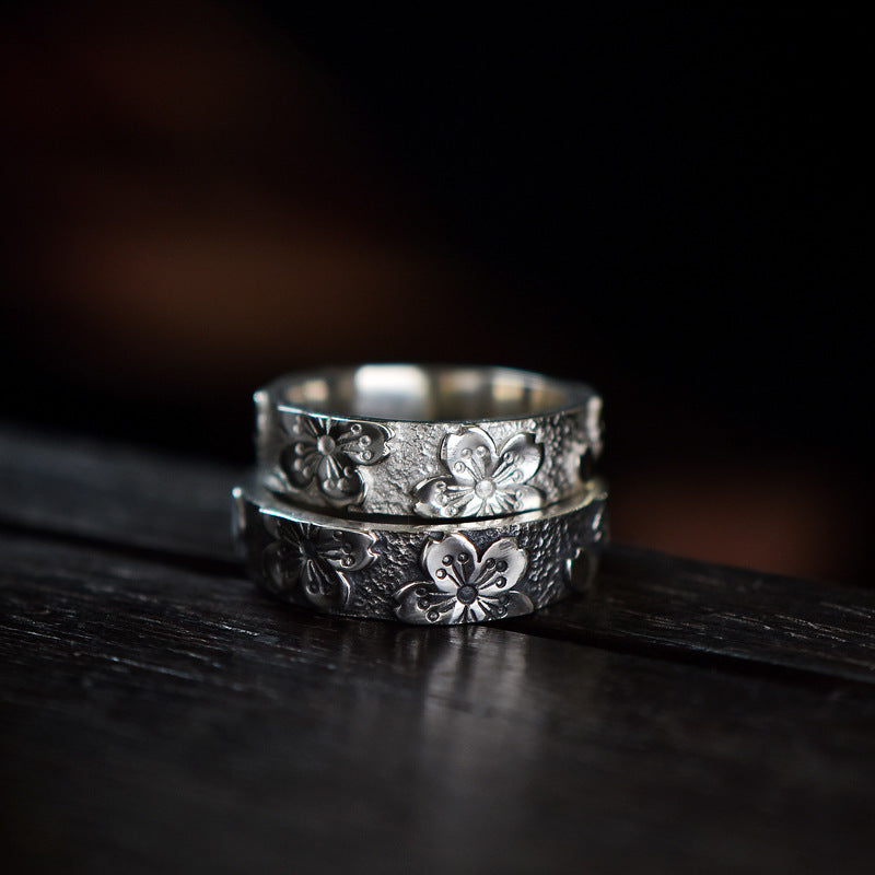Women's Cherry Blossom Marcasite Retro Personalized Minority Couples Ring