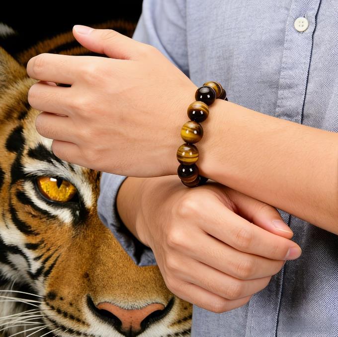 Men's Collection Grade Yellow Tiger's Eye Tiger Stone Wood Alexandrite Life Bracelet