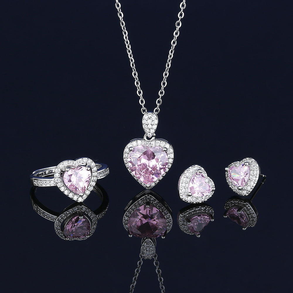 Women's Crystal Zircon Suit Fashion Love Heart-shaped Ring