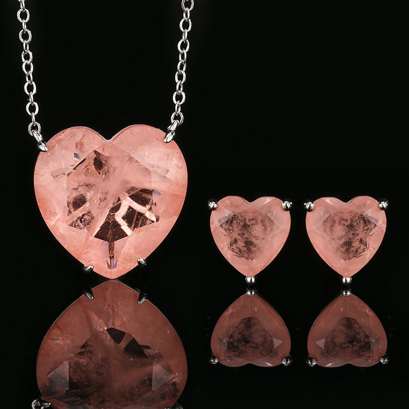 Sapphire Female Emerald Love Heart Ear Jewelry Set
