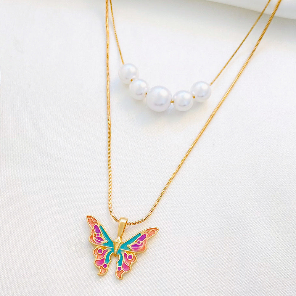 Barbie Princess Butterfly Pearl Double Chain Necklaces