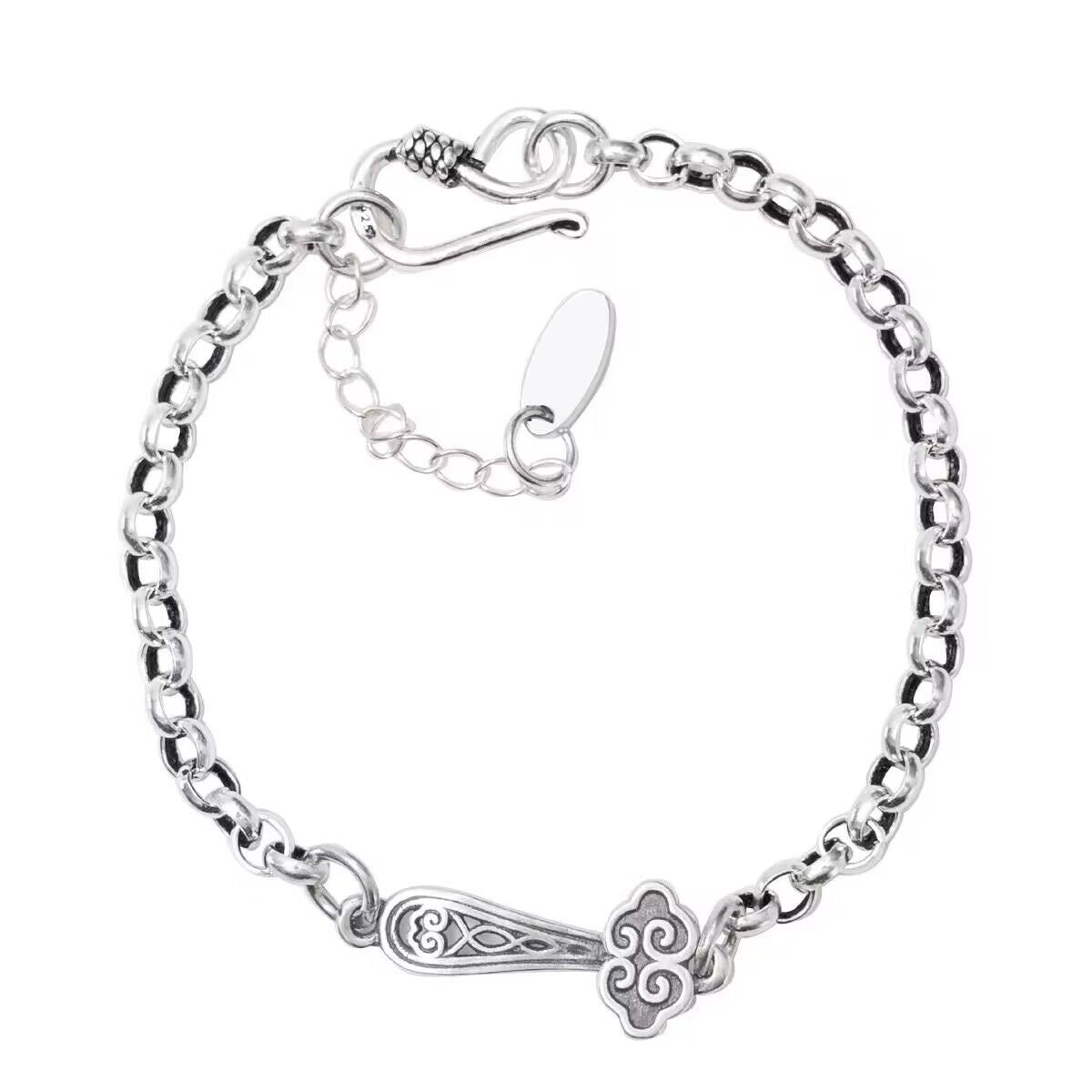 Women's Sier Lucky For Retro Distressed Plated Bracelets