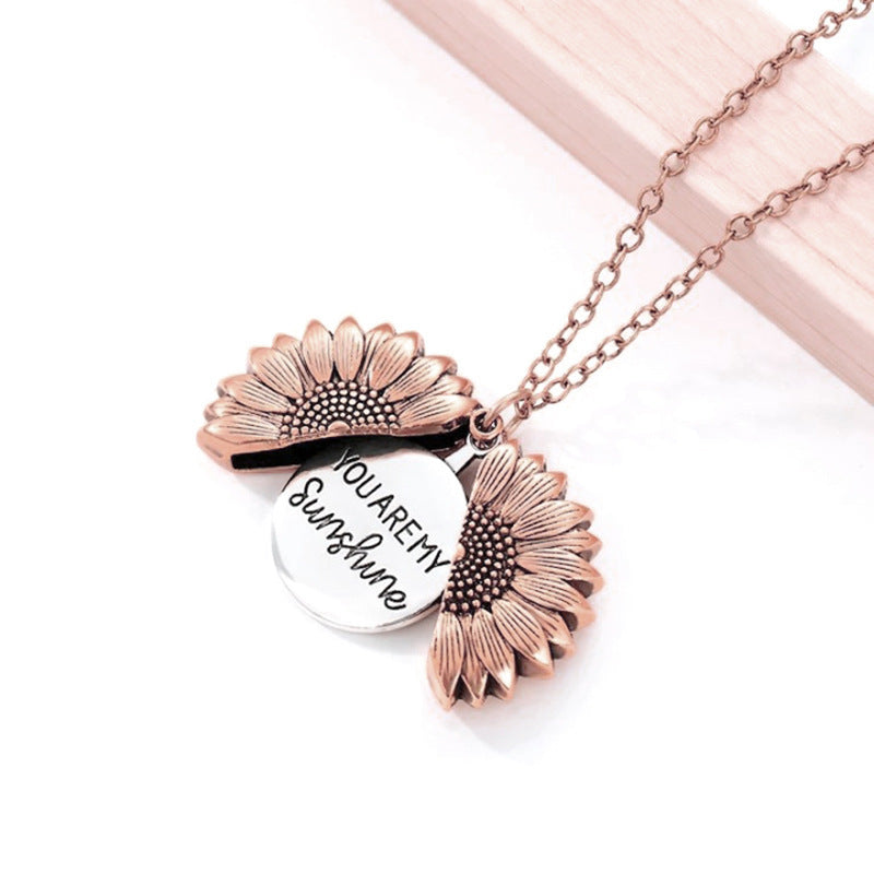 Sunflower Fashion Flower Letter Open Pendant Necklaces