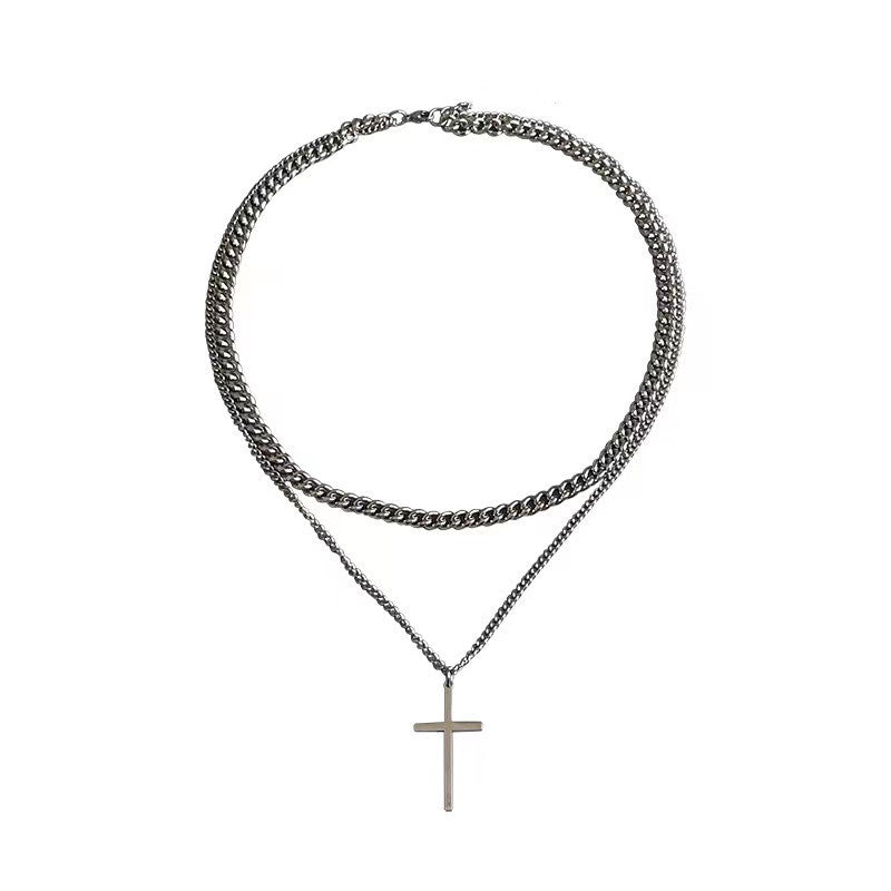 Women's & Men's & Steel Double Layer Cross Fashion Necklaces