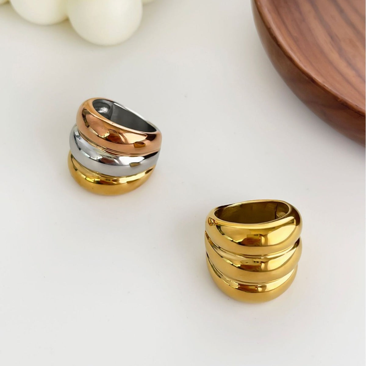 Cold Style Titanium Steel Three Contrast Color Gold Ring