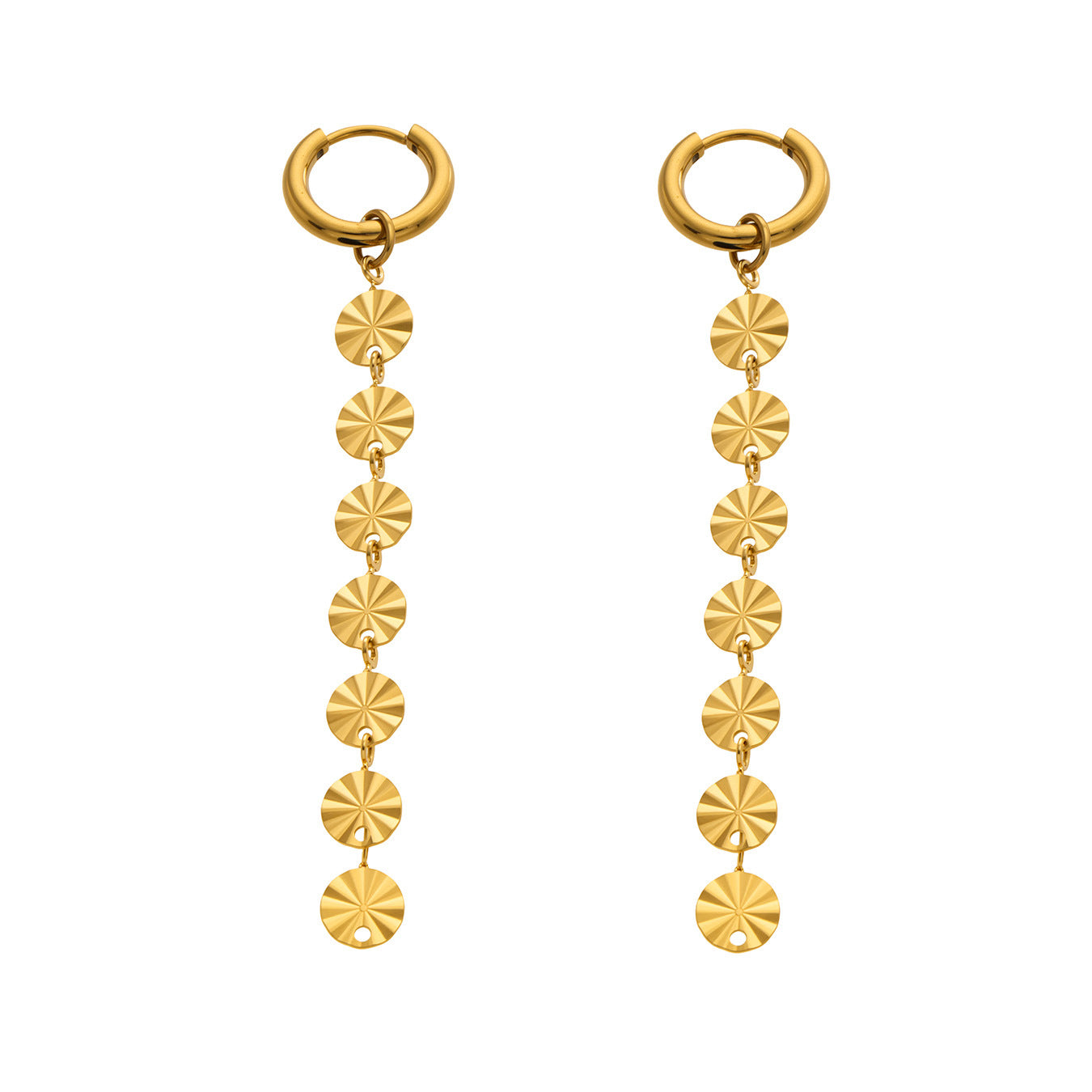 Stainless Steel Gold Wafer Tassel Ear Clip Earrings