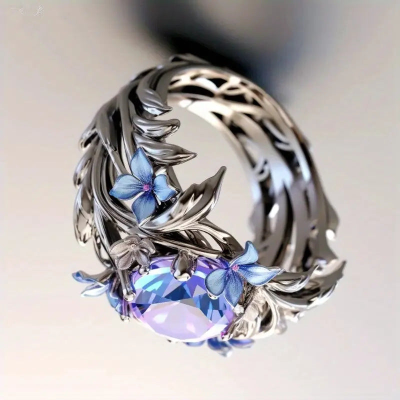 Women's Princess Olive Leaf Engagement Diamond Blue Zircon Rings