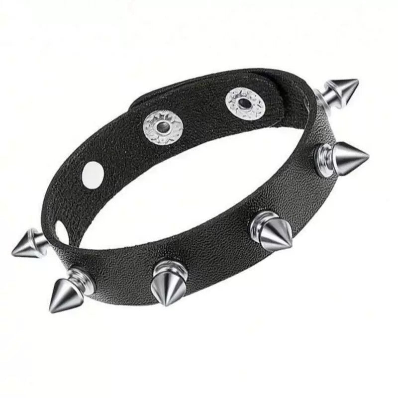 Punk Exaggerated Tapered Pointed Rivet Three Rows Leather Bracelets