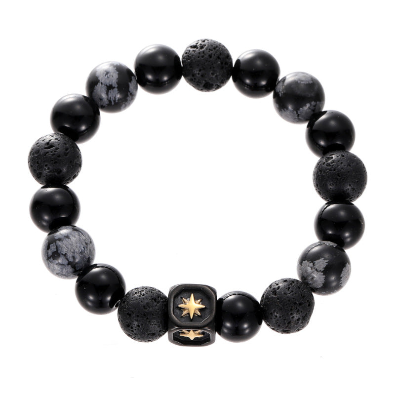 Bracelets en acier titane obsidienne tendance pour hommes avec pierre de flocon de neige