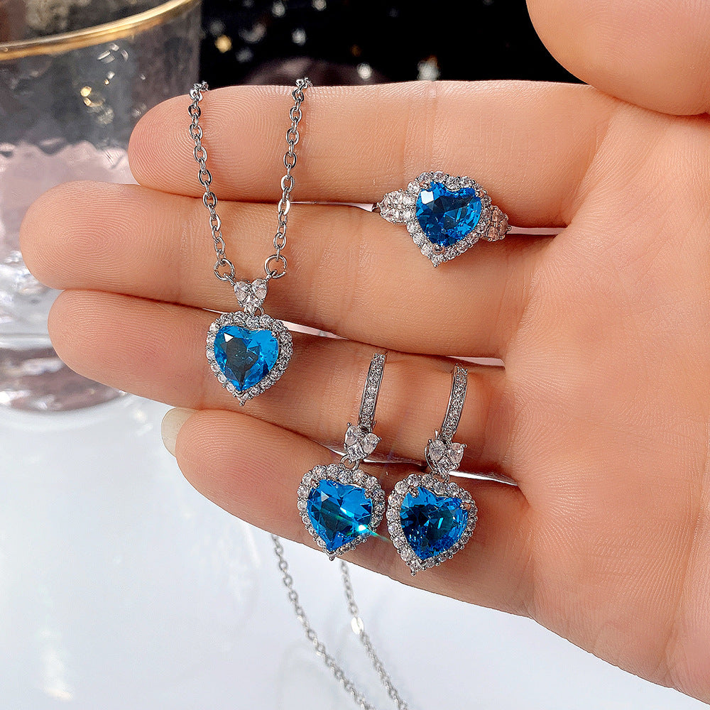 Women's Stream Trend Topaz Blue Zircon Ocean Jewelry Set