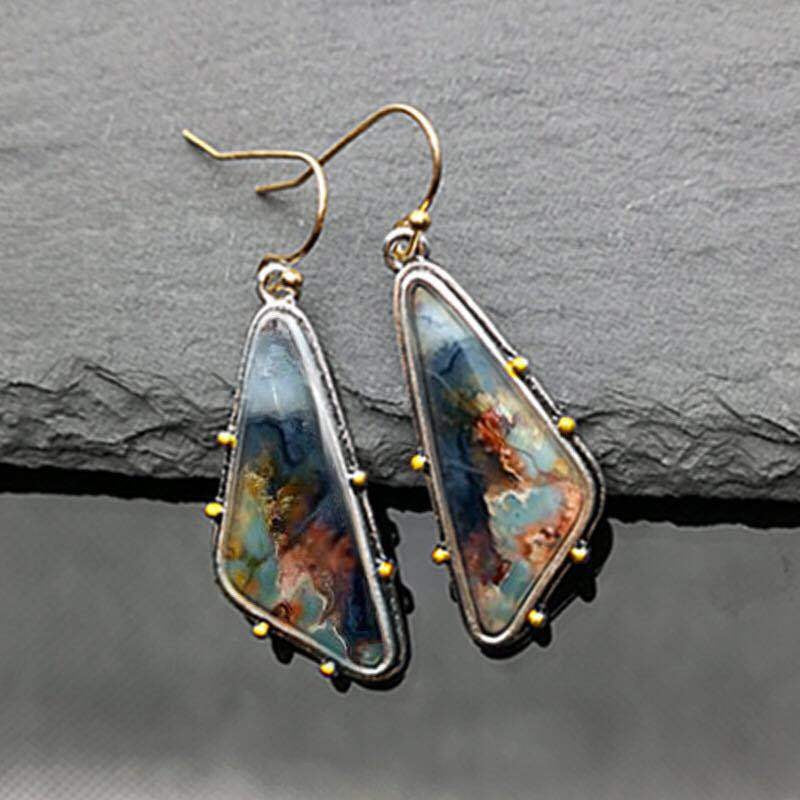 Paris Fashion Triangle Drop-shaped Colored Marbling Upscale Earrings